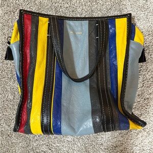 Balenciaga Multicolor Striped Bazaar Shopper Crossbody Bag